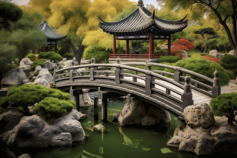 中式园林建筑古代拱形桥观赏亭,高清,摄影图,摄影图片,图片大全,摄影图免费下载